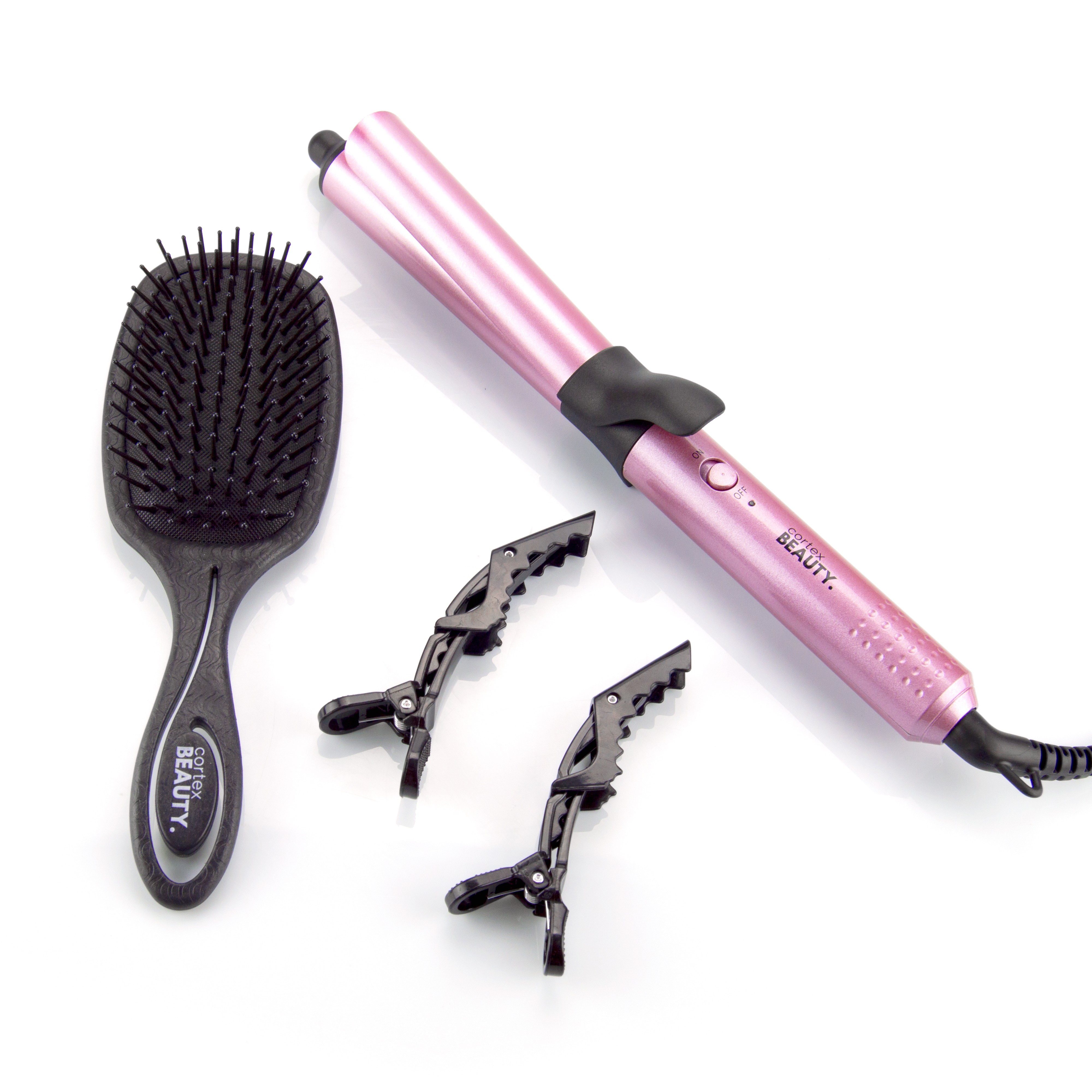 Set de rizador de pelo, cepillo y pinzas de Cortex Beauty